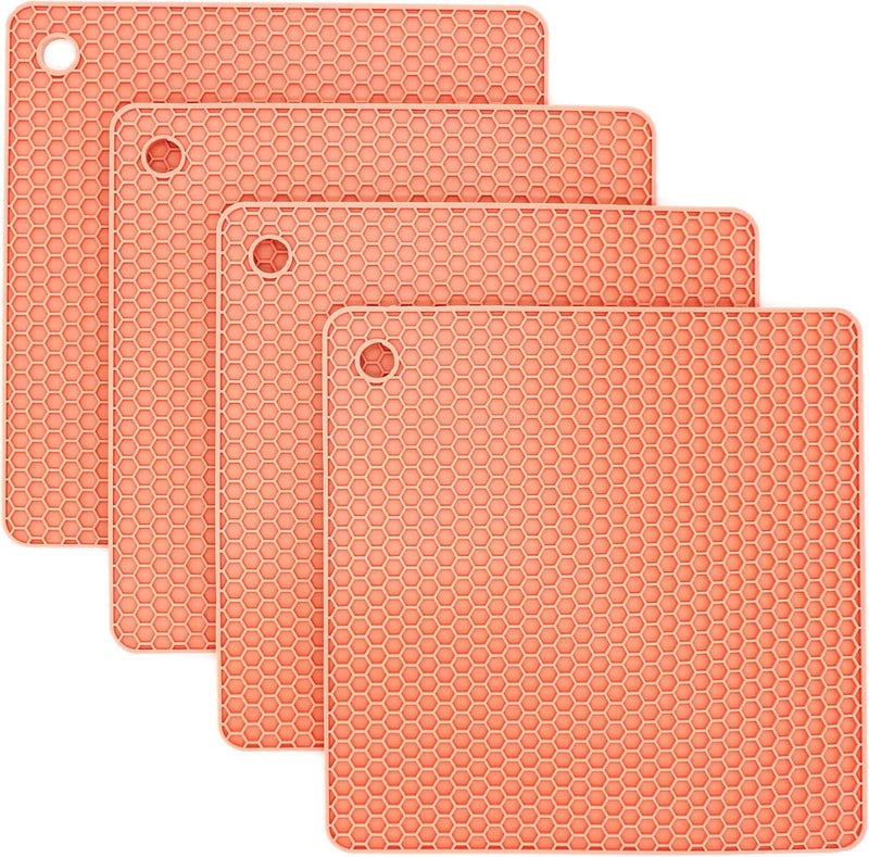 Smithcraft Silicone Trivets for Hot Dishes, Pots and Pans, Hot Pads for Kitchen, Orange Silicone Pot Holders Mats for Kitchen Quartz Counter Heat Resistant Mat, Flexible Table Plate Trivet Mat Set 4 - Image 1